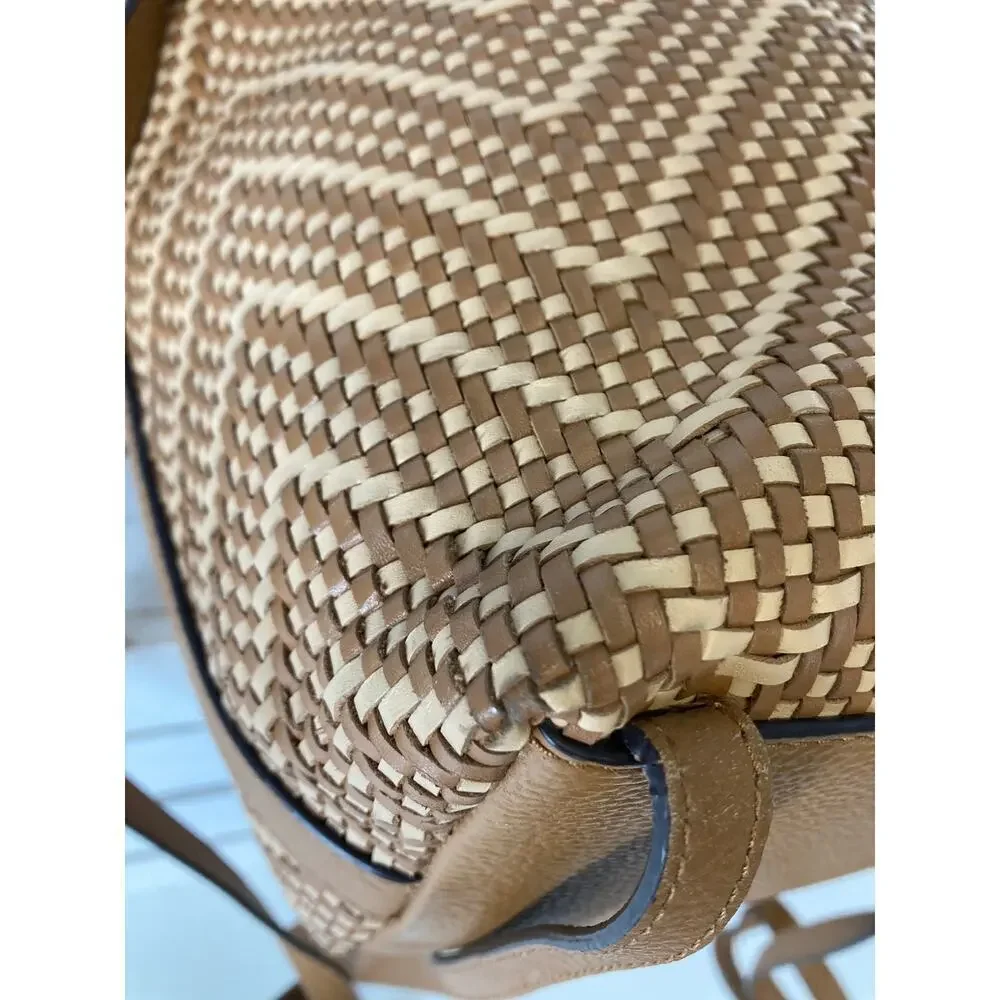 MICHAEL KORS WOVEN LEATHER BASKET WEAVE BROWN, TAN BACKPACK